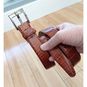WOMEN'S CALVIN‎ KLEIN BROWN ITALIAN ALLIGATOR CALFSKIN SLIM BELT SIZE MEDIUM VTG